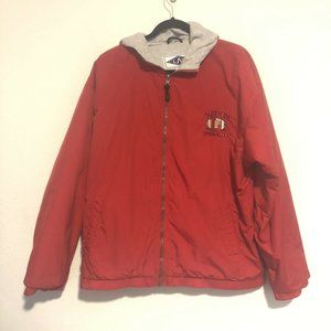 Vintage Heavy Red Lancer Football Windbreaker Jacket Size Large Gray Interior